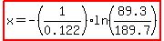 highlight%28x=-%281%2F0.122%29ln%2889.3%2F189.7%29%29