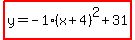 highlight%28y=-1%28x%2B4%29%5E2%2B31%29