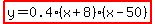 highlight%28y+=+0.4%2A%28x%2B8%29%28x-50%29%29