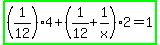 highlight_green%28%281%2F12%29%2A4%2B%281%2F12%2B1%2Fx%29%2A2=1%29