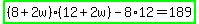 highlight_green%28%288%2B2w%29%2812%2B2w%29-8%2A12=189%29