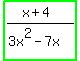 highlight_green%28%28x+%2B+4%29%2F%283x%5E2+-+7x%29%29
