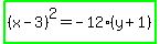 highlight_green%28%28x-3%29%5E2=-12%28y%2B1%29%29