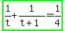 highlight_green%281%2Ft%2B1%2F%28t%2B1%29=1%2F4%29