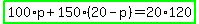 highlight_green%28100%2Ap%2B150%2A%2820-p%29=20%2A120%29