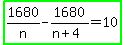 highlight_green%281680%2Fn-1680%2F%28n%2B4%29=10%29