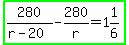 highlight_green%28280%2F%28r-20%29-280%2Fr=1%261%2F6%29