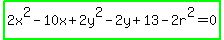 highlight_green%282x%5E2-10x%2B2y%5E2-2y%2B13-2r%5E2=0%29