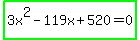 highlight_green%283x%5E2-119x%2B520=0%29