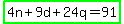 highlight_green%284n%2B9d%2B24q=91%29