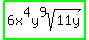 highlight_green%286x%5E4y%5E9sqrt%2811y%29%29