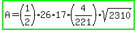 highlight_green%28A=%281%2F2%2926%2A17%2A%284%2F221%29sqrt%282310%29%29