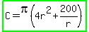 highlight_green%28C=pi%284r%5E2%2B200%2Fr%29%29