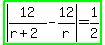 highlight_green%28abs%2812%2F%28r%2B2%29-12%2Fr%29=1%2F2%29