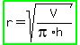 highlight_green%28r=sqrt%28V%2F%28pi%2Ah%29%29%29