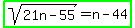 highlight_green%28sqrt%2821n-55%29=n-44%29