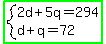 highlight_green%28system%282d%2B5q=294%2Cd%2Bq=72%29%29