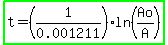 highlight_green%28t=%281%2F0.001211%29ln%28Ao%2FA%29%29