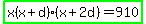 highlight_green%28x%28x%2Bd%29%28x%2B2d%29=910%29