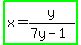 highlight_green%28x=y%2F%287y-1%29%29