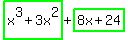 highlight_green%28x%5E3%2B3x%5E2%29%2Bhighlight_green%288x%2B24%29