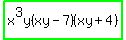 highlight_green%28x%5E3y%28xy+-+7%29%28xy+%2B+4%29%29