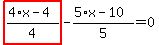 highlight_red%28+%284%2Ax-4%29%2F4+%29-%285%2Ax-10%29%2F5=0