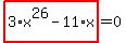 highlight_red%28+3%2Ax%5E26-11%2Ax+%29=0