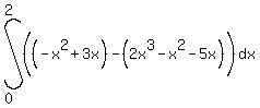 int%28%28%28-x%5E2+%2B+3x%29-%282x%5E3-x%5E2-5x%29%5E%22%22%29%2Cdx%2C0%2C2%29