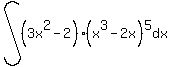 int%28%283x%5E2-2%29%28x%5E3+-2x%29%5E5dx%29