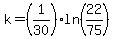 k=%281%2F30%29ln%2822%2F75%29