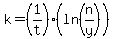 k=%281%2Ft%29%28ln%28n%2Fy%29%29
