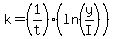 k=%281%2Ft%29%28ln%28y%2FI%29%29