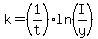 k=%281%2Ft%29ln%28I%2Fy%29