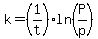 k=%281%2Ft%29ln%28P%2Fp%29