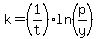 k=%281%2Ft%29ln%28p%2Fy%29