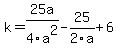 k+=+25a%2F4a%5E2+-+25%2F2a+%2B+6