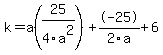 k+=+a%2825%2F4a%5E2%29+%2B+-+25%2F2a+%2B+6