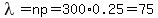 lambda+=+np+=+300%2A0.25+=+75