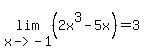 lim%28x-%3E-1%2C%282x%5E3-5x%29%29=3