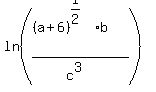 ln%28%28%28a%2B6%29%5E%281%2F2%29%2Ab%29%2F%28c%5E3%29%29+