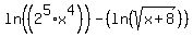 ln%28%282%5E5%2Ax%5E4%29%29-%28ln%28sqrt%28x%2B8%29%29%29+