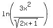 ln%28%283x%5E2%29%2F%28sqrt%282x%2B1%29%29%29