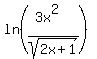 ln%28%283x%5E2%29%2Fsqrt%282x%2B1%29%29