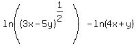 ln%28%283x-5y%29%5E%281%2F2%29%5E%22%22%29-+ln%284x%2By%29