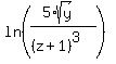 ln%28%285%2Asqrt%28y%29%29%2F%28%28z%2B1%29%5E3%29%29