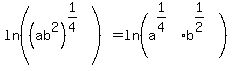 ln%28%28ab%5E2%29%5E%281%2F4%29%29=ln%28a%5E%281%2F4%29%2Ab%5E%281%2F2%29%29
