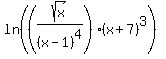 ln%28%28sqrt%28x%29%2F%28x-1%29%5E4%29%2A%28x%2B7%29%5E3%29