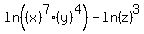 ln%28%28x%29%5E7+%2A%28y%29%5E4%29+-+ln%28z%29%5E3