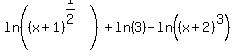 ln%28%28x%2B1%29%5E%281%2F2%29%29%2B+ln%283%29+-+ln%28%28x%2B2%29%5E3%29